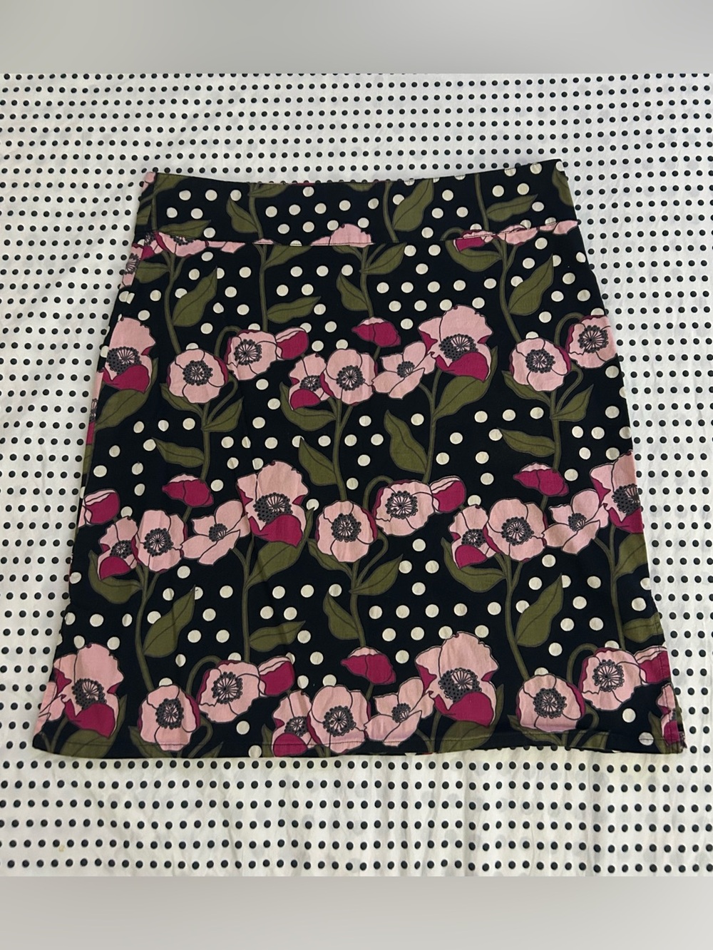 Vintage polka dot floral midi skirt